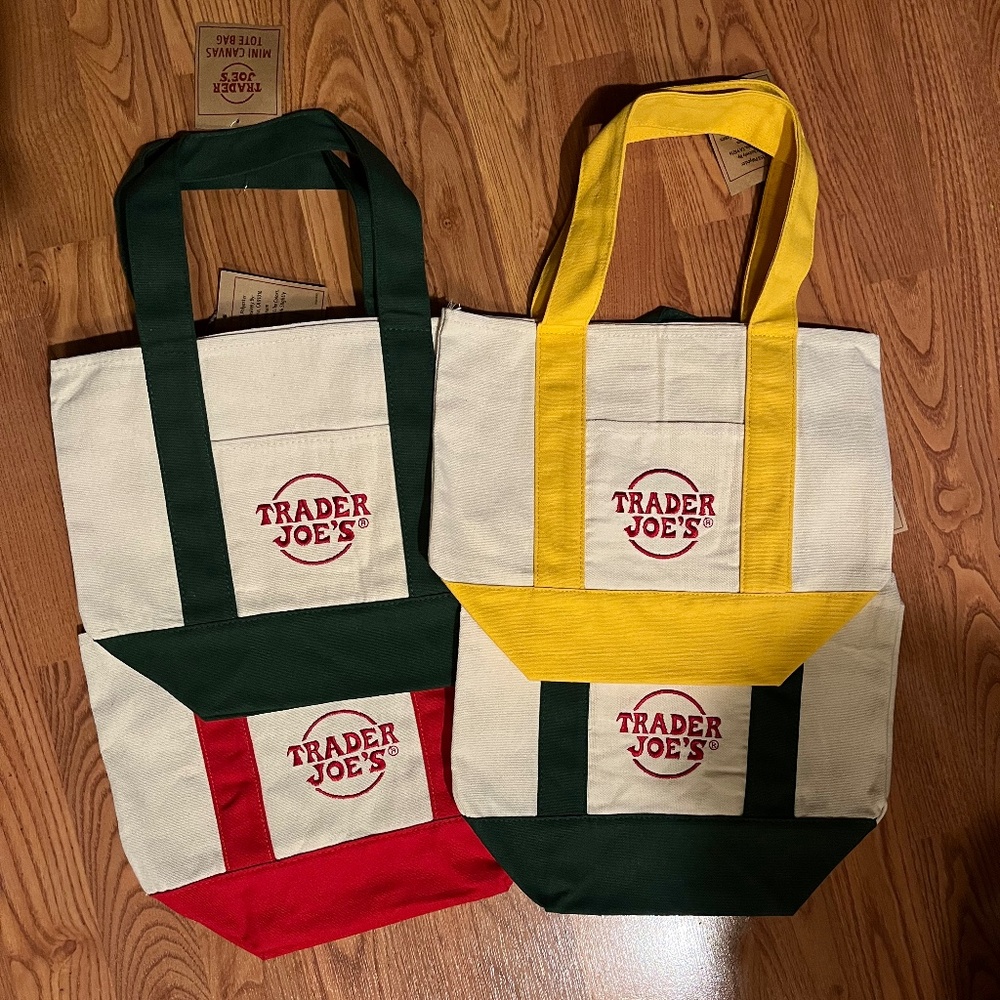 TRADER JOES MINI CANVAS TOTE BAG SET OF 4